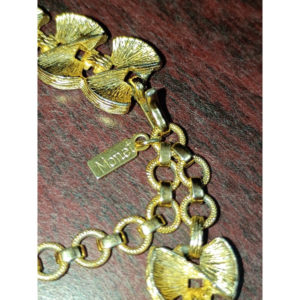 Monet Gold Tone Choker Necklace Vintage Signed Textured - Picture 4 of 5